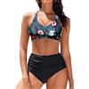 heekpek Costume Donna Due Pezzi Vita Alta Bikini Mare Costumi da Bagno Donna Curvy Push Up Imbottito Scollo a V Crociato Davanti Swimsuit, A, S