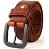 3ZHIYI Cintura Uomo 100% Vera Pelle di bufalo (Marrone, 120CM (dimensione rettificata 37 -43))