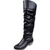 Générique Estate Taglia 9 Stivali rotondi da donna Scarpe alte di colore Stivali Tacco a punta solida Stivali da donna al ginocchio Sandali Vestiti Dorati Per Le Donne Tacchi, Le Noir, 40 EU