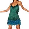 Leaomuny Vestito con Paillettes da Donna Curvy da Cerimonia Estivo Elegante Abito Brillante Spaghetti Strap Piuma Decor Discoteca Vestiti Aderente Festa Corto per Il Tempo Libero Abiti Cocktail Sexy