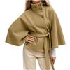 Duohropke Cappotto corto in lana da donna, con collo alto, trench con cintura, maniche a pipistrello, poncho, mantello, elegante, giacca invernale, mantello classico a coda di pavone, abbigliamento