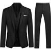Sliktaa Tuta da uomo, 3 pezzi, con motivo matrimonio, festa, collo sciallato, formale, business, smoking blazer e pantaloni, Nero , XXL