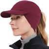 GADIEMKENSD Winter Fleece Hats Reflective Ponytail Hat for Women Baseball Caps with Earflap Drop Down Ear Warmer Mens Skull cap Beanie with Visor Cold Hat for Outdoor Running Snow Ski Hiking Wine Red