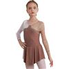 inhzoy Abito da Pattinaggio Artistico Bambina Manica Lunga Vestito da Balletto Ginnastica Artistica Body da Danza Classica Ballerina Strass Leotards Vestito da Ballo Lirico Marrone A 7-8 Anni