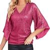 Generico Blusa Donna Elegante con Paillettes Glitter Maglia Donna Eleganti Curvy Maglie Comode Taglie Forti Maglioni Sexy Maglione da Cerimonia Scollo a V Tops Abbigliamento Capodanno per Feste e Serate