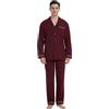 GLOBAL Pigiama da Uomo Lungo Cotone Nightwear Set Manica Lunga Camicia con Tasca Pigiama Pantaloni Due Pezzi Set Nightwea Vino Rosso S