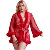comeondear Lingerie Sexy Donna Traspirante Taglie Forti Intimo Sexydonna Hard Piume Kimono Corto Vestaglia Maniche Lunghe Vestito Camicia da Notte Hot Biancheria Intima Seducente
