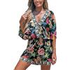 CUPSHE Tuta da donna con scollo a V, con lacci, stampa leopardata, maniche corte e larghe, casual, nero/rosso, M