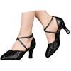 HTNEDNST Scarpe da Donna con Glitzer Pumps con Tacco Scarpe da Matrimonio Comode Scarpe da Sposa Chiuse Scarpe da Ballo Eleganti con Tacco a Blocco Scarpe da Festa con Tacco Scarpe da Ballo, A9 nero