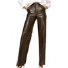 Generisch Pantaloni in pelle da donna, taglio dritto, in pelle, a gamba larga, in ecopelle, a vita alta, dritta, in pelle, elasticizzati, in pelle opaca, slim fit, O marrone, XS
