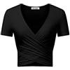 VETIOR Camicie da Donna Sexy con Scollo a V Profondo a Maniche Corte uniche Slim Fit Cross Wrap Camicie Crop Top per Uscire, Nero, XS