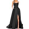 Generico Pelo Interno Abiti da ballo da donna Abiti lunghi da donna eleganti Abiti lunghi senza schienale con scollo all'americana Abito da con spacco laterale in raso con spalline Abito da con tasche