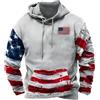 Generic Maglione con bandiera americana da uomo maglione con cappuccio da uomo con stelle e strisce felpa stampata con grafica Usa Pullover con tasca a marsupio Felpe casual all'aperto Felpe a maniche lunghe