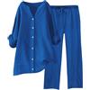 Generico Tuta Lino Donna Estiva Elegante Coordinato Larghi Camicia + Pantaloni Leggera Cotone E Lino Estivo Tute Da Ginnastica Primavera Curvy Set Due Pezzi Maniche 3/4 Jogging Traspirante Set Spiaggia