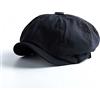 WOUND Coppola Uomo Berretto da Strillone retrò Berretto Gatsby con Visiera in Cotone da Uomo Cachi Berretto Piatto Ottagonale Vintage Primavera Estate Maschile, Nero, 55-58 Cm