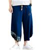 DSJJ Pantaloncini Uomo Cotone Lino Casual Bermuda 3/4 Cargo Shorts Vintage Baggy Coulisse Jogging Pantaloncini (Blu,XL)