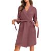 Ekouaer Accappatoio Donna Nido d'Ape Corta Vestaglia Leggero Morbida con Tasca Kimono Vestaglie Maniche a 3/4