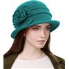 Sumolux Cappello da donna in lana con motivo floreale, stile classico anni '20, B Turchese, L