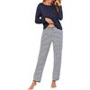 Demegimi Pigiama Donna Lungo Cotone Invernale Pigiami Due Pezzi a Righe | Maglia Manica Lunga, Pantaloni Lunghi a Righe, Tasche, Coulisse, Vestibilità Morbida, Caldo, Leggero, per Autunno Inverno