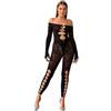 Walang Set di rete da pesca da donna, body ocking party, abbigliamento clubwear senza spalline, top e collant sexy in rete, Nero , XS-XXL