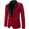 Generisch Tuta Uomo Giacca Blazer In Velluto Tinta Unita Con Un Bottone Cappotto Sportivo Elegante Slim Fit Smoking Giacca In Velluto Revers Casual Business, Colore: rosso, XL