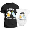 t-shirteria - Coppia Maglietta e Body Intimo da Giorno Neonato - Buona Prima Festa del papà - T-Shirt Padre e Figlio a Manica Corta, 100% Cotone, Leggere e Traspiranti - Idea Regalo Originale