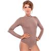 Evoni, body da donna a maniche lunghe, coprente, in cotone, con colletto a lupetto, cappuccino, S
