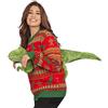 Costume Agent 3D T-Rex Red and Green Adult Jumper Ugly Christmas Sweater