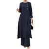 Generic Abaya Abito per Le Donne Set Musulmano Manica Lunga Ramadan Abito Islamico Camicia con Pantaloni 2pcs Dubai Preghiera Abbigliamento Casual (Blu Navy - Split,L)