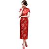 ZNLFS Cheongsam Abito da sera da donna, a maniche corte, slim fit, retrò, lungo, stampato, colletto alla coreana, aderente