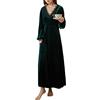 GUOCU Camicia da Notte Vittoriana a Maniche Lunghe in Pizzo Vintage da Donna Vestiti da Notte Camicia Notte con Scollo a V Inverno Caldo Velluto Dorato Pigiama Stile Palazzo Abito da Notte Casual F XL
