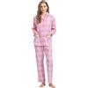 GLOBAL Set Pigiama da Donna 100% Cotone Manica Lunga Abbottonatura Pigiameria Femminile con Coulisse Set da Notte Morbido e Traspirante Pigiama da Donna,Tartan Rosa,M
