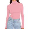 DUOEASE Maglia Donna Manica Lunga Basic Tinta Unita Top Collo Alto Autunno Inverno T Shirt Elegant Casual Top Donna(Rosa S)
