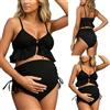 Generico Costume da Bagno Donna Due Pezzi Premaman Bikini con Spalline Tinta Unita a Vita Alta per Nascondere la Pancia S-XL