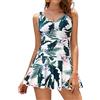 SHEKINI Donna Costume da Bagno con Gonna One Piece Dimagrante Costume Intero con Coppe Soffici Vintage Skirted Swimwear Costume Mare Bikini da Spiaggia(L, Foglie Verdi)