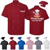 Farmelov Giacca da Chef Personalizzata Uomo/Donna con Cappello, Logo e Nome - Divisa da Chef Personalizzata, Maniche Corte, Camicia da Lavoro per Pasticceri con Tasca-Rosso