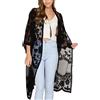YouKD Cardigan da donna in pizzo trasparente, stile boho, lungo, kimono, spiaggia, copricostume da bagno, Nero , Etichettalia unica