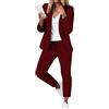 YOUYING Set blazer da donna, 2 pezzi, completo aperto sul davanti, elegante giacca e pantaloni, abbigliamento da ufficio casual da ufficio, D# Vino, L