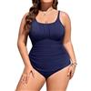 Tuopuda Costume da Bagno Intero Donna Taglie Forti Sexy Costumi Interi da Mare Piscina Push Up Imbottito Reggiseno Costumi Bikini Un Pezzo Spiaggia Beachwear L-8XL, Marina, 3XL