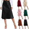 Generic Gonna da donna in raso, lunga, elegante, a vita alta, per lavoro, estate, a vita alta, con chiusura lampo, gonna a righe, colore solido, lunghezza al ginocchio, stile retrò, da cocktail, Vino, L