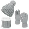 Runmeihe Set 3 in 1 con cappello, sciarpa, guanti, per l'inverno, caldo, lavorato a maglia, con berretto lavorato a maglia, guanti touch screen, sciarpa, Grigio, Etichettalia unica