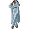 tinbarry Set Pigiama da Donna 3 Pezzi Caldo Pigiama Lungo Pigiama Invernale in Pile Pigiama Loungewear Giacca in Peluche + Canotta + Pantaloni Pigiama Set 3 Pezzi Tuta da Jogging