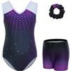 Gogokids Set da ginnastica con scollo a V, set da 3 pezzi, per bambini, per ginnastica, leotard, per bambini, con pantaloncini e elastici per capelli, per balletto, yoga e spettacoli, età 3-12