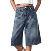 Generico Jeans Donna Pantaloncini in Denim Estivi Leggeri Jeans Pantaloncini Lunghi al Ginocchio Gamba Dritta Larghe Bermuda Shorts in Denim Vita Alta Pantaloni Streetwear Unisex