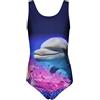 Aquarti Costume Piscina Bambina Intero con Stampa - Resistente, Confortevole e alla Moda, Delfino/Blu Scuro/Rosa, 158