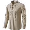 MakingDa Cotone Classico Scozzese Jacobite Ghillie Kilt Shirt Smart Casual Manica Lunga Senza Colletto Accogliente Pizzo Camicie Pianura Top, A275-kaki, XL