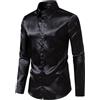 NewL Camicia da Uomo in Raso di Seta a Maniche Lunghe, con Bottoni, per Feste, Balli Studenteschi, Matrimoni, Nero, M