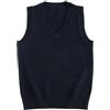 RWGSNB Gilet da Donna, Maglioni Donna Morbido Cotone Lavorato a Maglia Gilet Casual con Scollo V Senza Maniche Stile Preppy Tinta Unita Canotta Pullover Caldi Autunnali per L'Uso Quotidiano Blu Navy