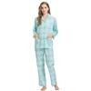 GLOBAL Set Pigiama da Donna 100% Cotone Manica Lunga Abbottonatura Pigiameria Femminile con Coulisse Set da Notte Morbido e Traspirante Pigiama da Donna,Tartan Verde,M