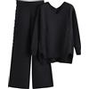 Meaunzyl Completo Donna Invernale Tuta Da Ginnastica Offerte Girocollo Maniche Lunghe Pullover Top Elastico In Vita Pantaloni a Gamba Larga Moda Set Con Pantaloni Set Coordinati Abbigliamento Donna